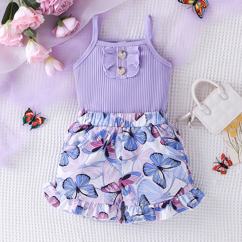 Sleeveless Toddler purple tank and butterfly short set