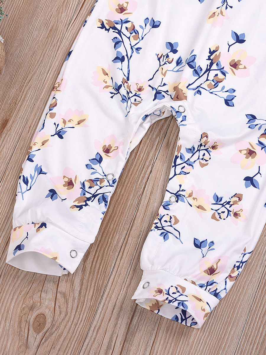 Baby Girl Floral Jumpsuit With Matching Headband