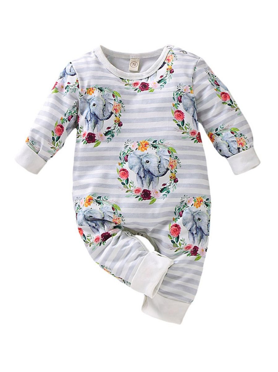 Flower Animal Print Baby Overalls Long-sleeved