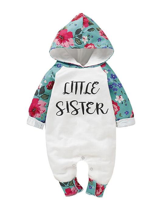 Little Sister Flower Hooded Jumpsuit Long-sleeved