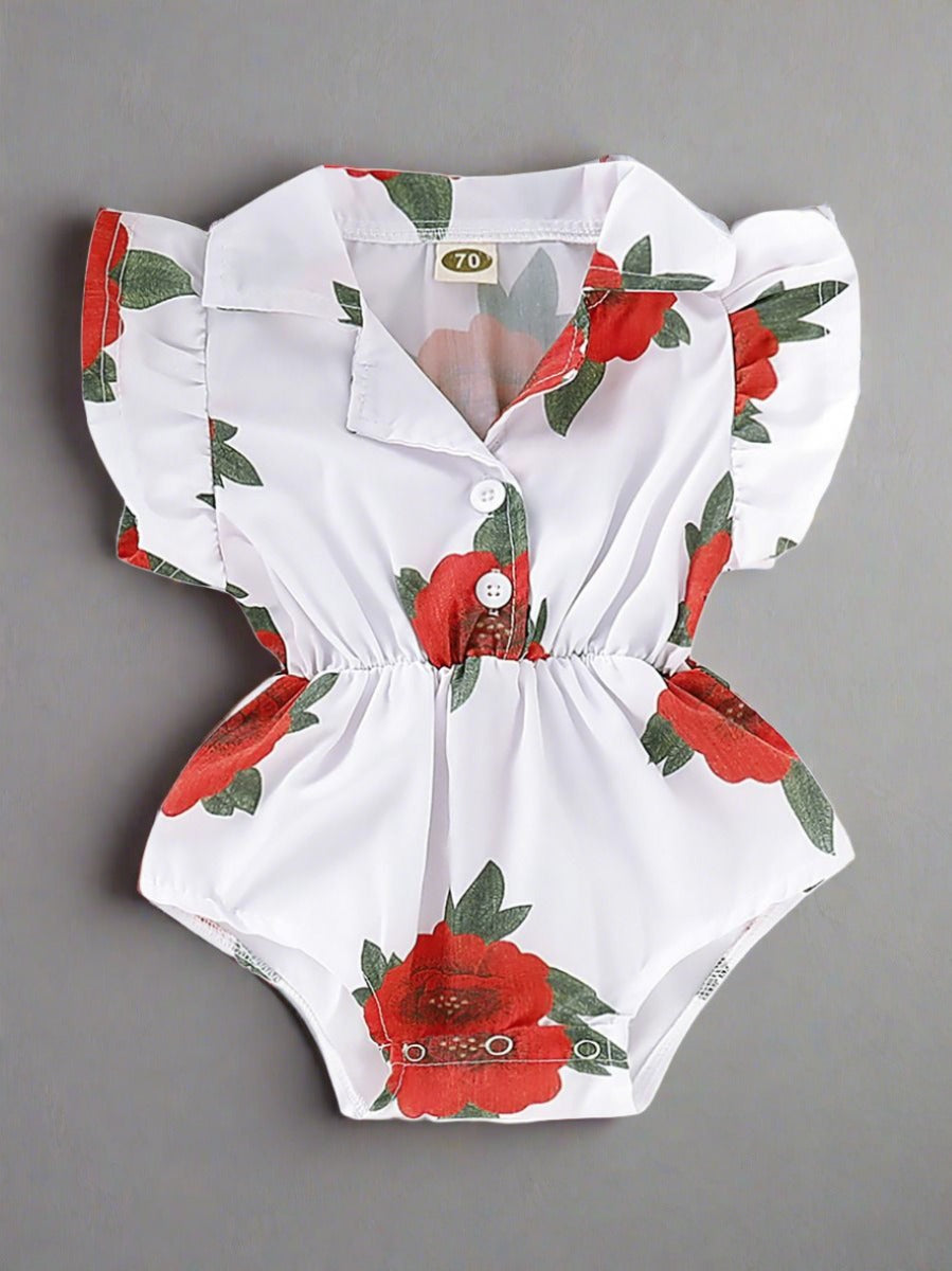 Baby flower Romper Turn-down Collar Bodysuit