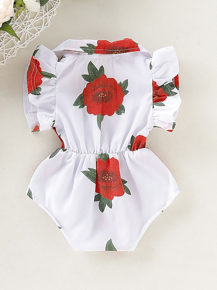 Baby flower Romper Turn-down Collar Bodysuit